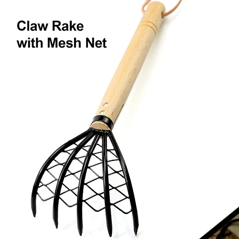 Claw Rake with Mesh Net, 15 Inch Japanese Hand Rake, 5-Tine Ninja Steel Clamming Claws, Long Handled Shell Clam Digger, Dig Seafood Accessories with Flat Cowhide Rope, Lightweight, Sturdy, Compact 15in Clam Rake - NewNest Australia