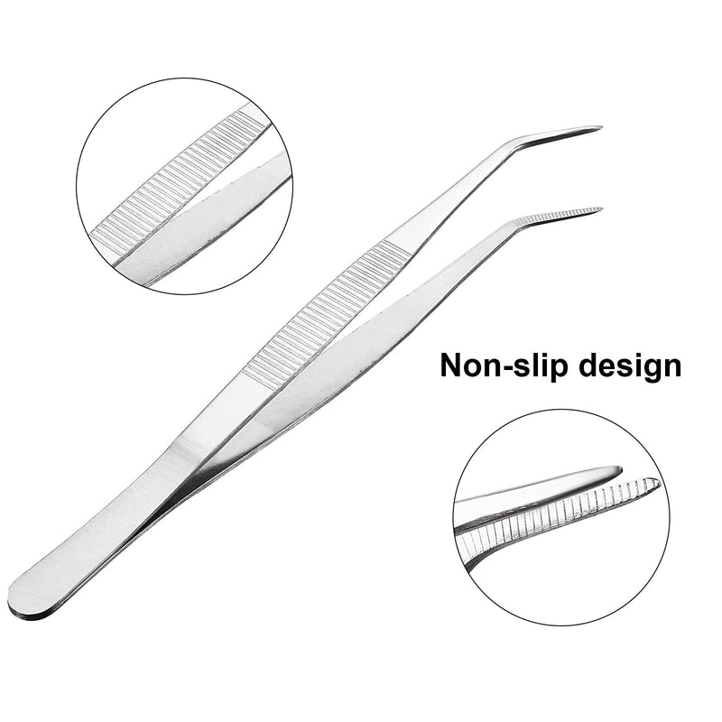 Curved Tweezers Blunt Tweezers 20Cm Stainless Steel Professional Non-Slip Long Straight Tweezers Pack Of 2 Angled Tweezers For Aquatic Pets, Corals, Crafts, Cooking, Repair 20Cm - NewNest Australia