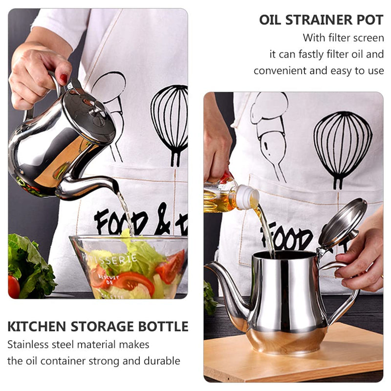 Oil Pot Dispenser Bottle Container: Oil Strainer Pot Grease Storage Can with Fine Mesh Strainer Liquor Bottle for Kitchen Cooking Frying Oil Fat Grease Keeper - NewNest Australia