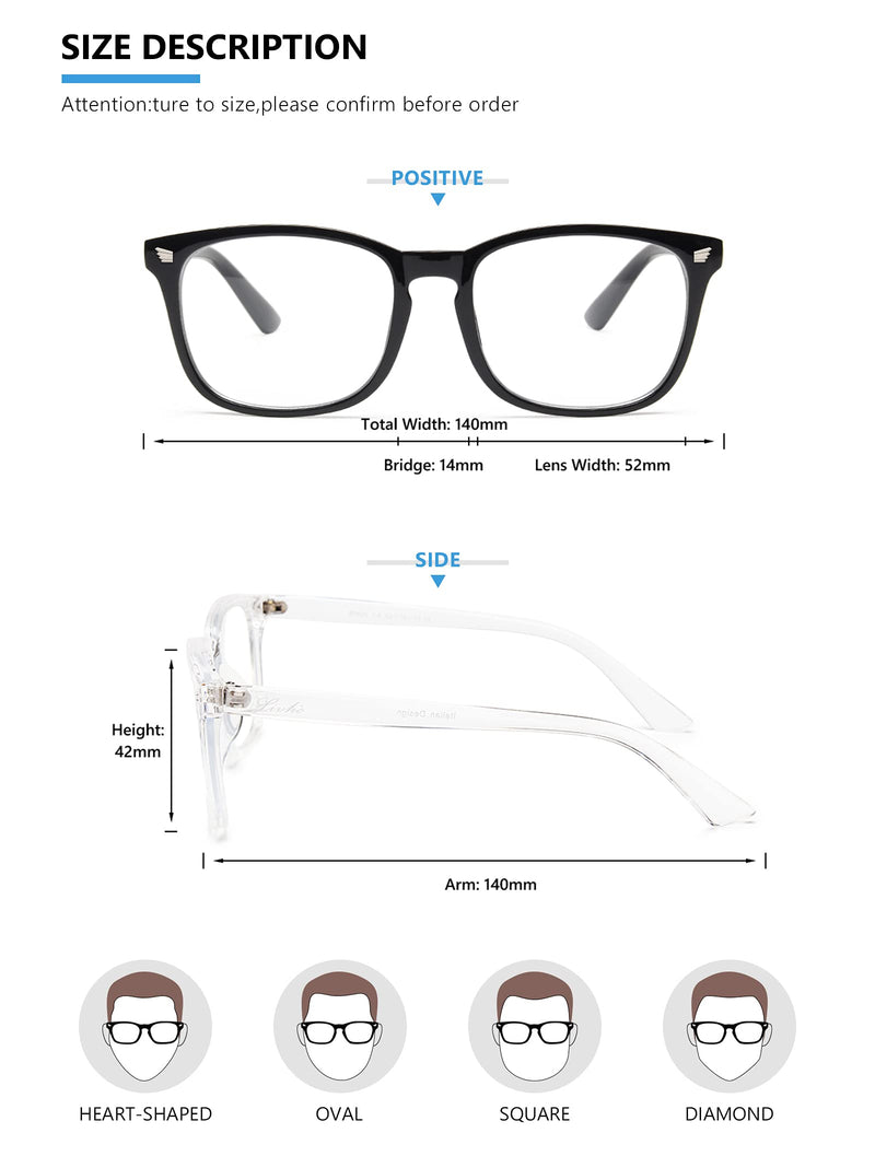 livho 2 Pack Blue Light Blocking Glasses, Computer Reading/Gaming/TV/Phones Glasses for Women Men,Anti Eyestrain & UV Glare (Light Black+Clear) *B1 Light Black+clear Clear - NewNest Australia