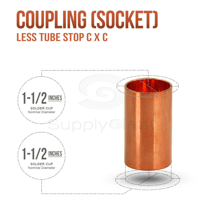 Supply Giant DDDM0150 Straight Copper Coupling With Sweat Sockets And Without Tube Stop, 1-1/2 Inch - NewNest Australia