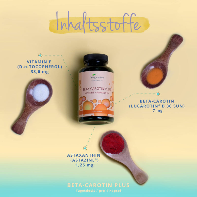 Beta Carotene Tanning Capsules | with astaxanthin + vitamin E | Premium raw materials: Lucarotin® + AstaZine® | No gelatin | Laboratory tested | Without additives | German production Vegavero® - NewNest Australia
