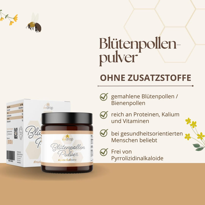 Bedrop Bee Pollen Powder Bee Pollen Bee Pollen Powder Ground, Natural & Beekeeper Quality Without Additives From Sustainable Eu Production, 60G (60G Powder) 60.00 G (Pack Of 1) - NewNest Australia