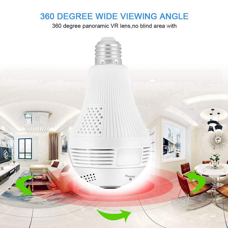 960P 1.3MP HD WiFi Light Bulb Camera, 360° Panoramic DVR Camera Bulb Light Remote Monitoring Smart Security Cam for Home Security System, Motion Detection and Two Way Talking - NewNest Australia