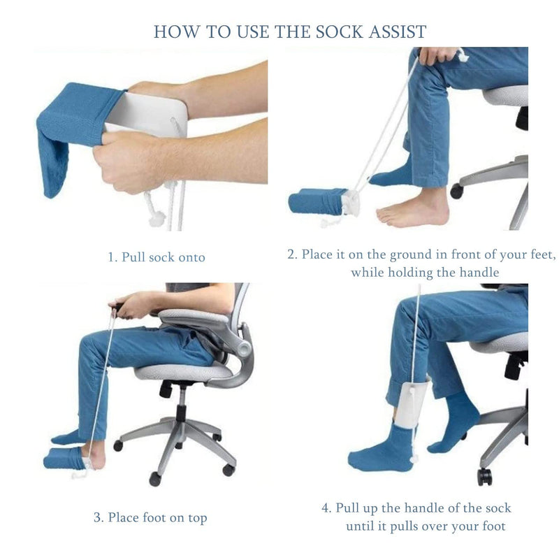 Sock Aid Easy On and Off Sock Helper with EVA Grips Pulling Sock Slider Tool Without Bending for Elderly Disability Disabled Bad Backs Person Independent Put Socks On - NewNest Australia