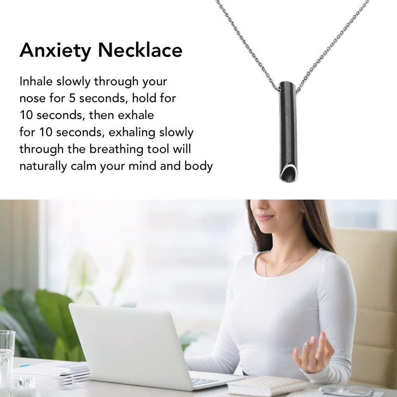 Leftwei Stress Relief Mindful Necklace, Breathing Necklace Spiritual Jewelry Breathing Exercise Device Anxiety Whistle Necklace for Habitual Breathing Exercises, Meditation, Anxiety Relief (Black) Black - NewNest Australia