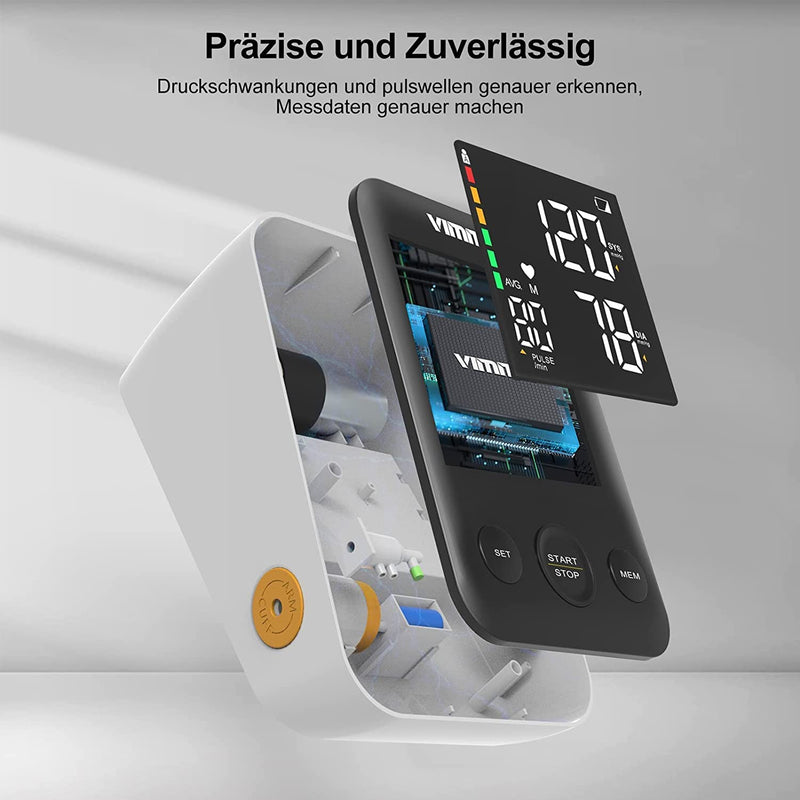 Vimmk blood pressure monitor upper arm digital measuring device high blood pressure LED display, arrhythmia detection & pulse measurement, 2x120 memories, cuff 22-40cm - NewNest Australia