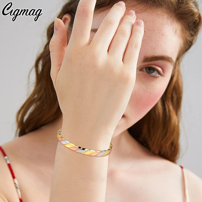 Cigmag Lymphatic Drainage Copper Magnetic Bracelet for Women 99% Solid Pure Copper Ultra Strength Magnet Adjustable Brazaletes Cuff Bangle with Gift Box (Tricolor Pattern) 1-tricolor - NewNest Australia