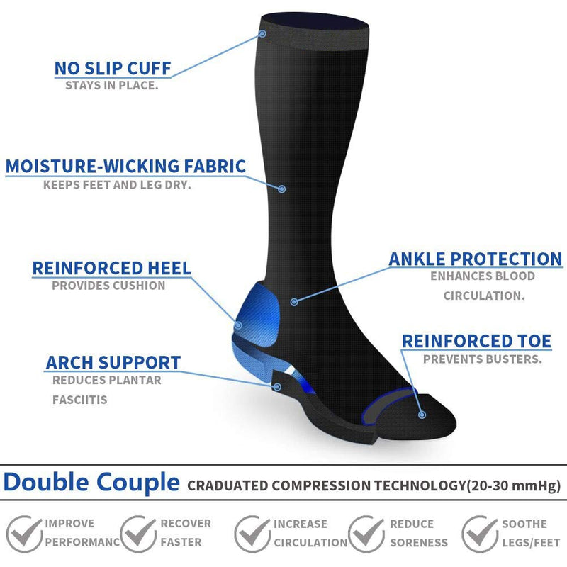 8 Pairs Compression Socks Men Women 20-30 mmHg Knee High Medical Compression Stockings for Nurses Pregnancy Flight Sports Black Small-Medium - NewNest Australia