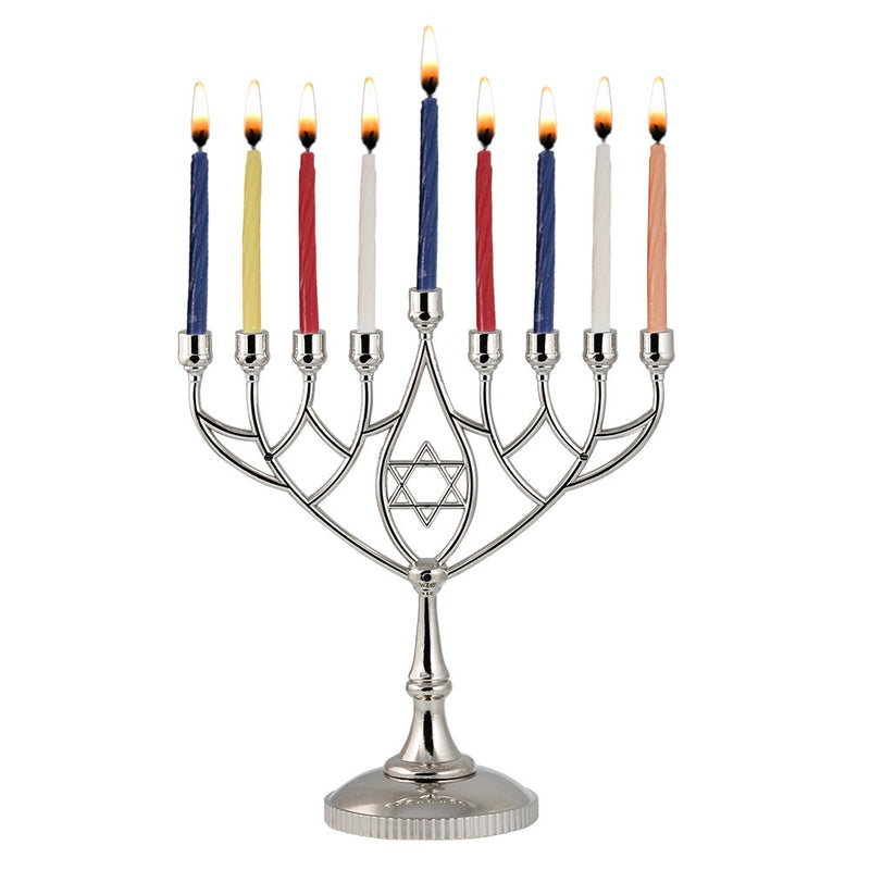 NewNest Australia - Zion Judaica Hanukkah Value Kit - Full Size Solid Menorah 44 Colored Candles Complete Hanukkah Guide Booklet 6 Colored Dreidels Sack of Milk Belgian Hanukkah Coins Gelt - All Essentials in 1 Box 