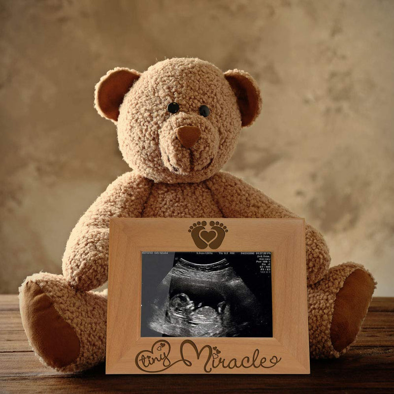 KATE POSH - Tiny Miracle Engraved Natural Wood Picture Frame, New Baby, New Dad & Mom, Parents Gifts, Ultrasound, Sonogram, Baby Gift, Pregnancy Gift, Baby Announcement Photo Frame - NewNest Australia