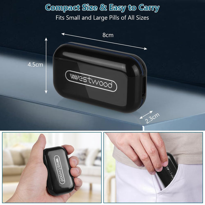Acwoo Tablet Divider, Tablet Divider For Small And Large Tablets, Tablet Cutter With Storage Compartment, Portable Pill Cutter With Sharp Blades For Travel & Daily Use (Black) - NewNest Australia
