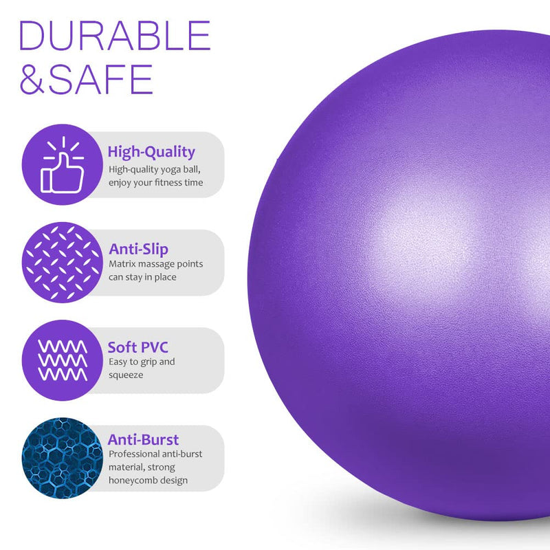 flintronic Mini Pilates Ball, Small Anti Burst Exercise Ball for Yoga, Pilates, Balance, Physical Therapy, Stretching and Core Fitness - Includes Stability Ball Workout Guide Purple - NewNest Australia
