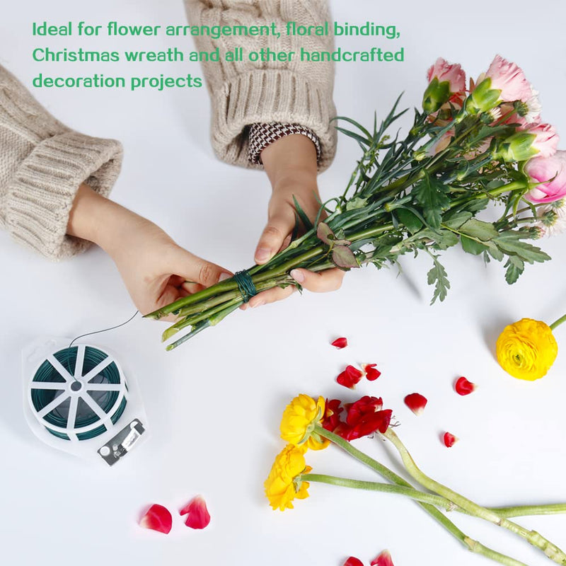 Floral Wire for Wreath Making with Built-in Cutter, 22 Gauge 110 Yards Flexible Green Metal Wire Paddle Wire for DIY Crafts, Wreaths Tree, Garland and Flower Arrangements, Garden Plant Support - NewNest Australia