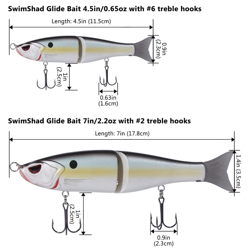 Bassdash SwimShad Glide Baits Jointed Swimbait Bass Pike Salmon Trout Muskie Fishing Lure Threadfin 4.5in/0.65oz - NewNest Australia