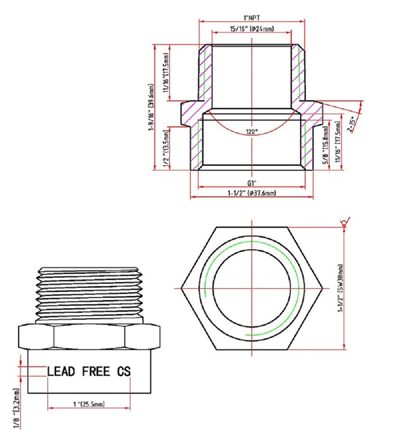 G Thread (Metric BSPT) Female to NPT Thread Male Pipe Fitting Adapter - Lead-Free (1" x 1" (1 Piece)) 1" x 1" (1 Piece) - NewNest Australia