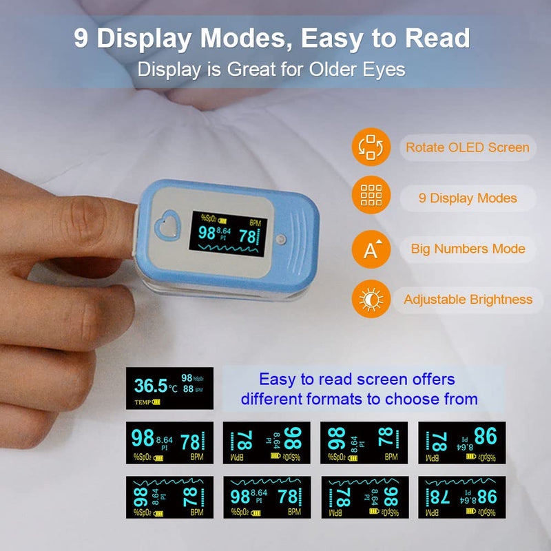 Blood Oxygen Saturation Monitor, MED LINKET AM801 Oxygen Level Meter Finger Pulse Oximeter 5-in-1 O2 Sat Monitor Checks SpO2, Body Temperature, Pulse Rate, Perfusion Index, PPG, with Auditory Alarm - NewNest Australia