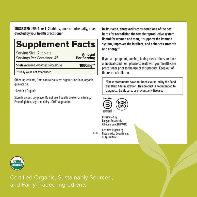 Banyan Botanicals Shatavari Supplements – Organic Shatavari Root Extract – Calming, Cooling, Supports Rejuvenation, Promotes Energy & Vitality* – 90 Tablets – Non GMO Sustainably Sourced Vegan - NewNest Australia