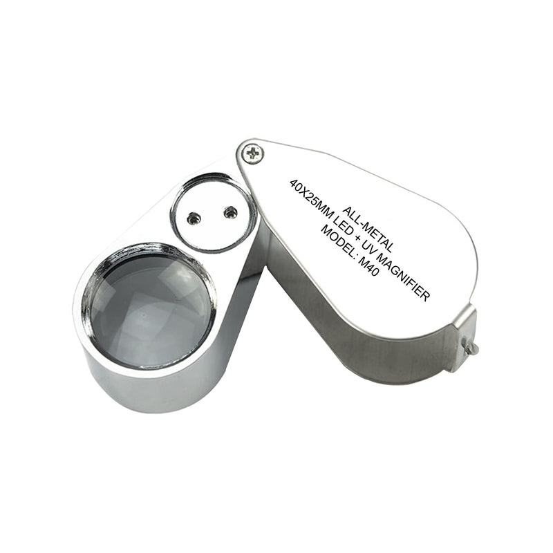 Pineapple LLC 40X Jewelers Loupe Magnifier with Light, Foldable Eye Loop Magnifier, LED UV Illuminated for Trichomes, Coins, Currency, Diamonds, Jewelry, Gems, Plants, Stamps, Silver, Small (M40) - NewNest Australia