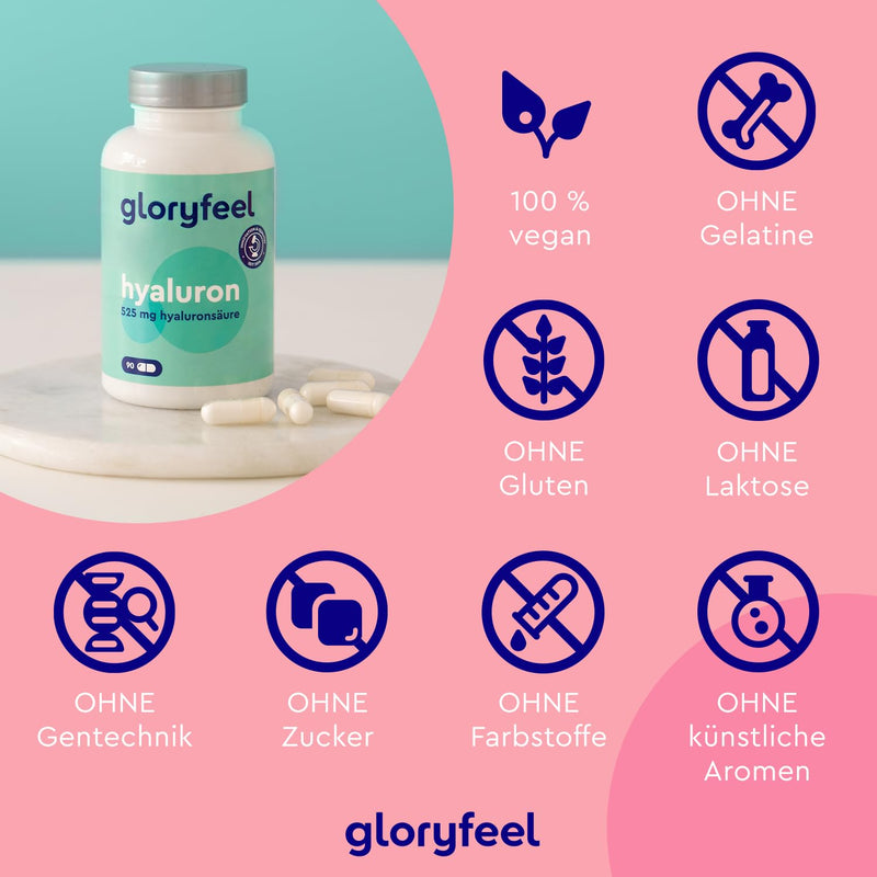 Hyaluronic acid capsules - High dose with 525mg - 500-700 kDa - 90 vegan capsules - Laboratory tested, vegan and made in Germany without additives - NewNest Australia