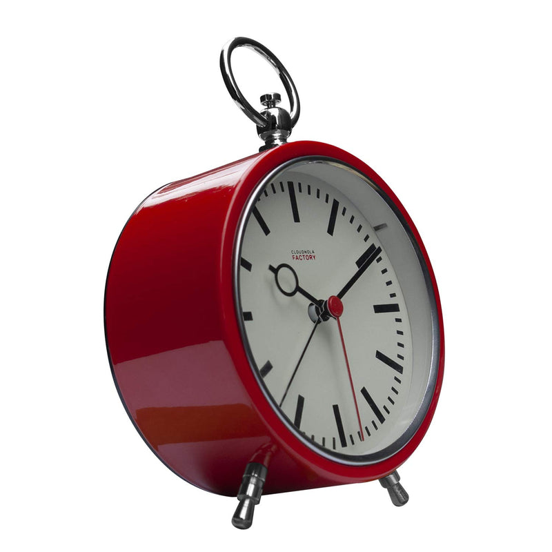 NewNest Australia - Cloudnola Station Metal Alarm Clock, Red and Black, LED Light up, 4.4 inch Diameter, Silent Non Ticking, Battery Operated Quartz Movement 