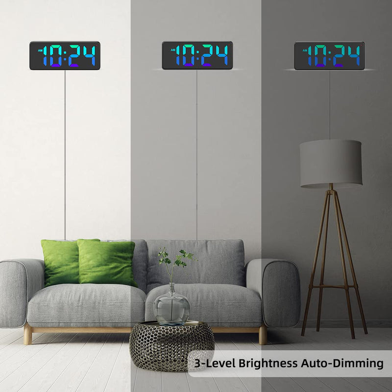 XUANZIT Wall Clock - LED Digital Wall Clock with Dynamic RGB Display, Big Digits, Auto-Dimming, 12/24Hr Format, Small Silent Wall Clock for Living Room, Bedroom, Farmhouse, Kitchen, Office - NewNest Australia