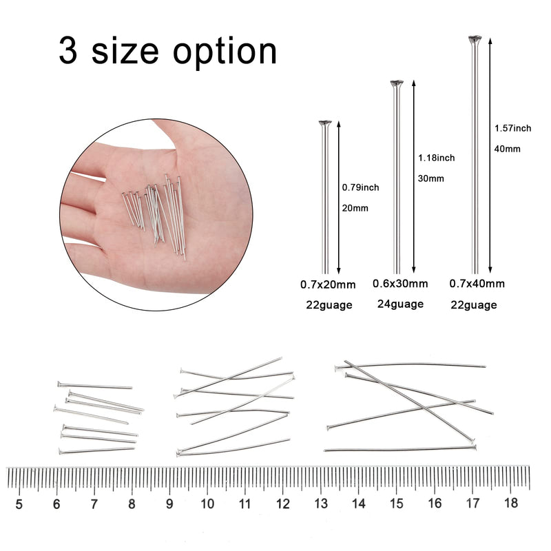 DADIFEN 400pcs 304 Stainless-Steel Flat Head Pins for Jewelry Making Supplies 30mm 24 Gauge Boxed Silver Jewelry Findings Head Pins for DIY Earrings Necklace Bracelet Pendant HeadPin 0.6x30mm - NewNest Australia