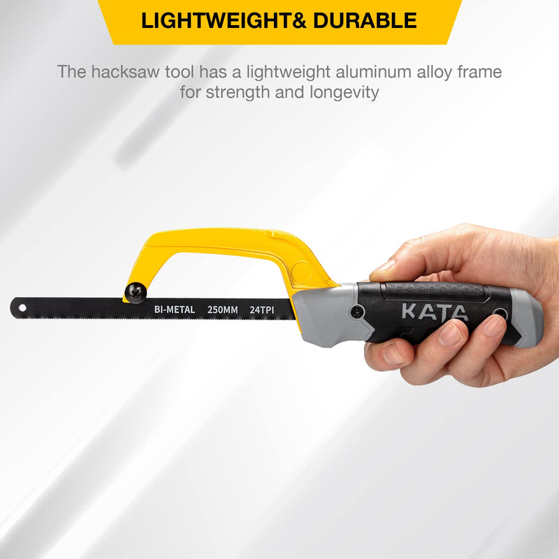 KATA 10 Inch Aluminum Frame Compact Hand Operate Mini Hack Saw,Small Hand Saw Hacksaw for Wood and Metal,2pc Extra Flexible Bi-Metal HSS Blades Included - NewNest Australia