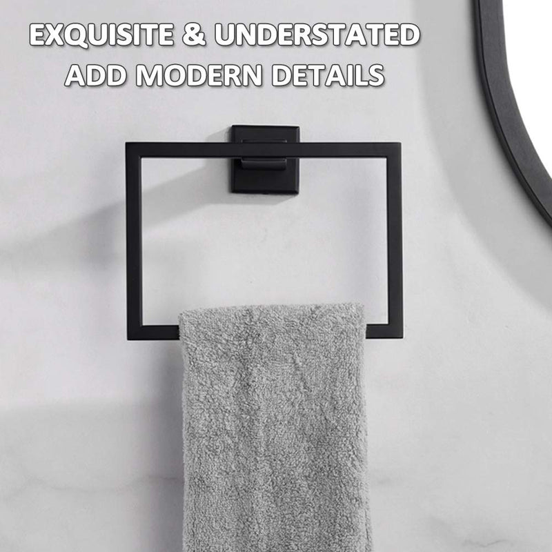 Hand Towel Ring Matte Black, Angle Simple Stainless Steel Bathroom Towel Holder, Square Towel Ring, Shower Kitchen Towel Hanger Wall Mount, 7.09-Inch - NewNest Australia