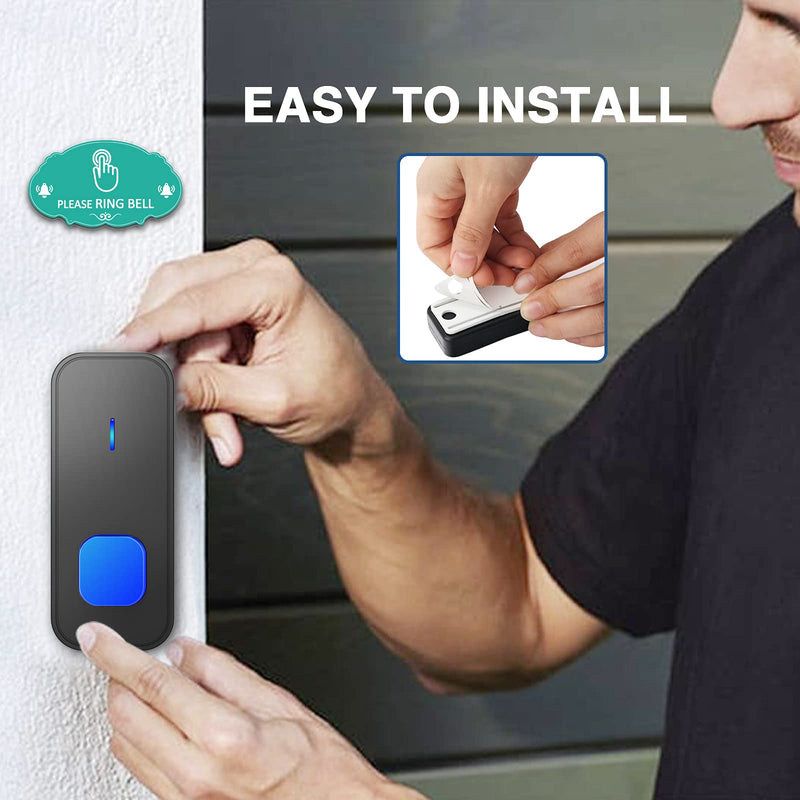 Wireless Doorbell, Waterproof Door Bell Battery Operated with Plug in Receiver Chime transmitters Remote Button, 55 Chimes 5 Volume, Loud Enough for Home Classroom, Black (2 Receivers + 1 Button) 2 Receivers + 1 Button - NewNest Australia