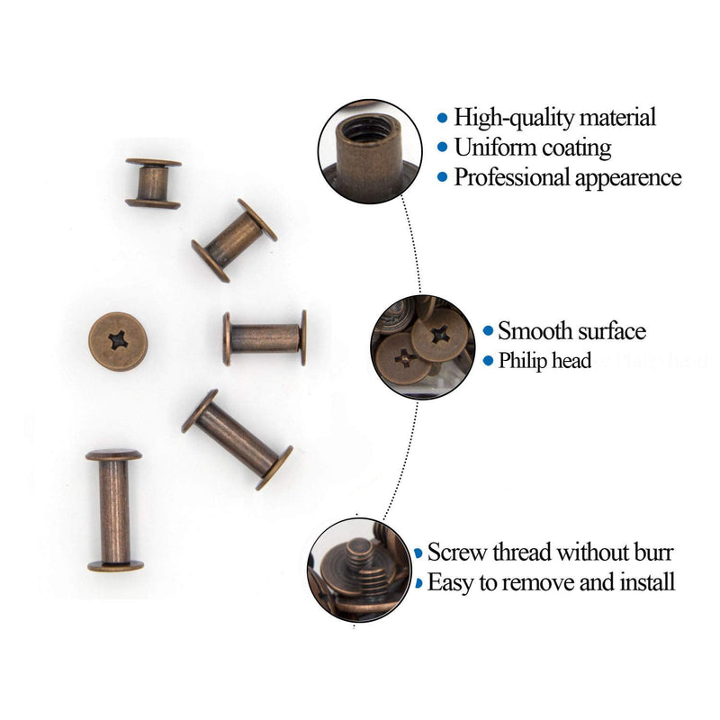 75 Sets Chicago Screws Assorted Kit Red Copper Leather Rivets Screw Rivets Slotted Phillip Head Book Binding Posts Nail Rivet Chicago Bolts for DIY Leather Craft Bookbinding (5x6,10,12,15,18) Red copper 5x6,10,12,15,18 - NewNest Australia