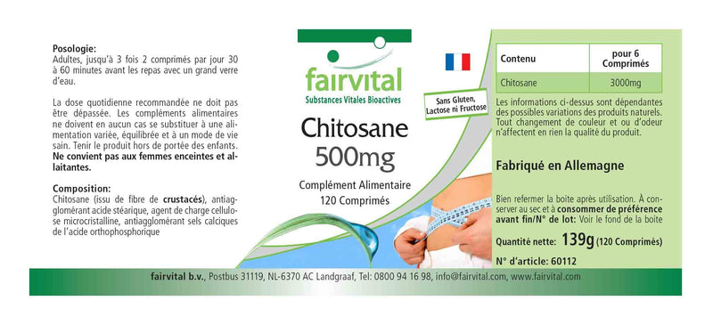 Fairvital | Chitosan 500mg - HIGH DOSE - natural fiber - 120 tablets - NewNest Australia