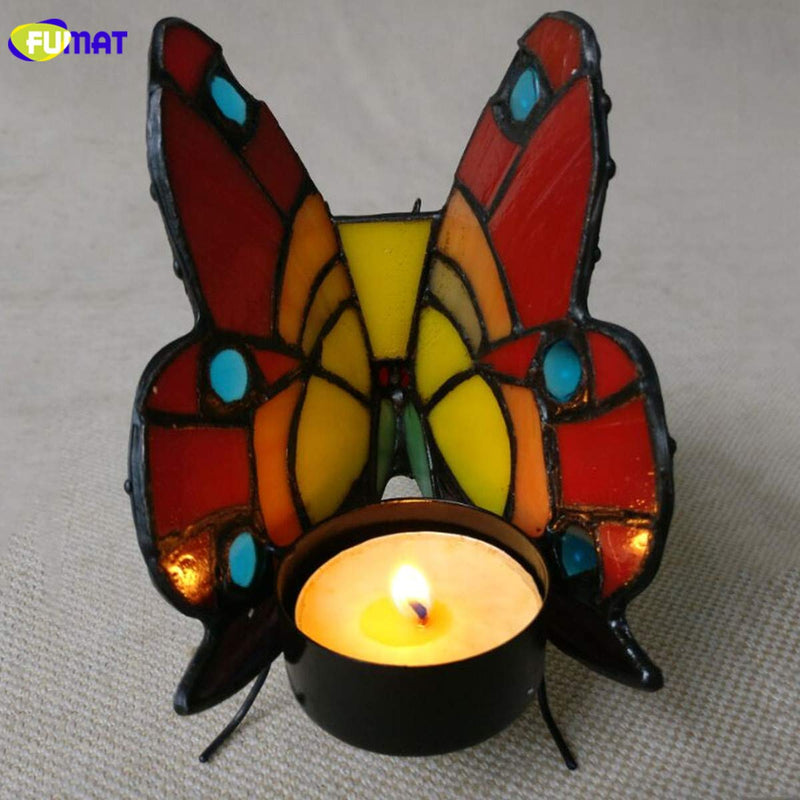 NewNest Australia - FUMAT Tiffany Candle Holders Stained Glass Butterfly Tealight Holder Wedding Gifts Home Decor Decorative W4 XL4 Night Light Holder Bronze 