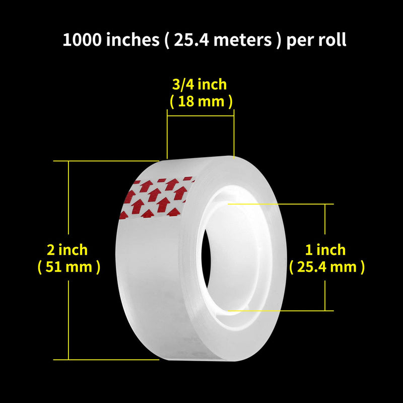 Pckpgon Transparent Tape Refills, 12 Rolls, 3/4 x 1000 Inches, 1 inch Core, Clear Desk Refillable Tape Dispenser Refill Rolls, Glossy Gift Wrapping Tape, Engineered for Home Office School Use - NewNest Australia