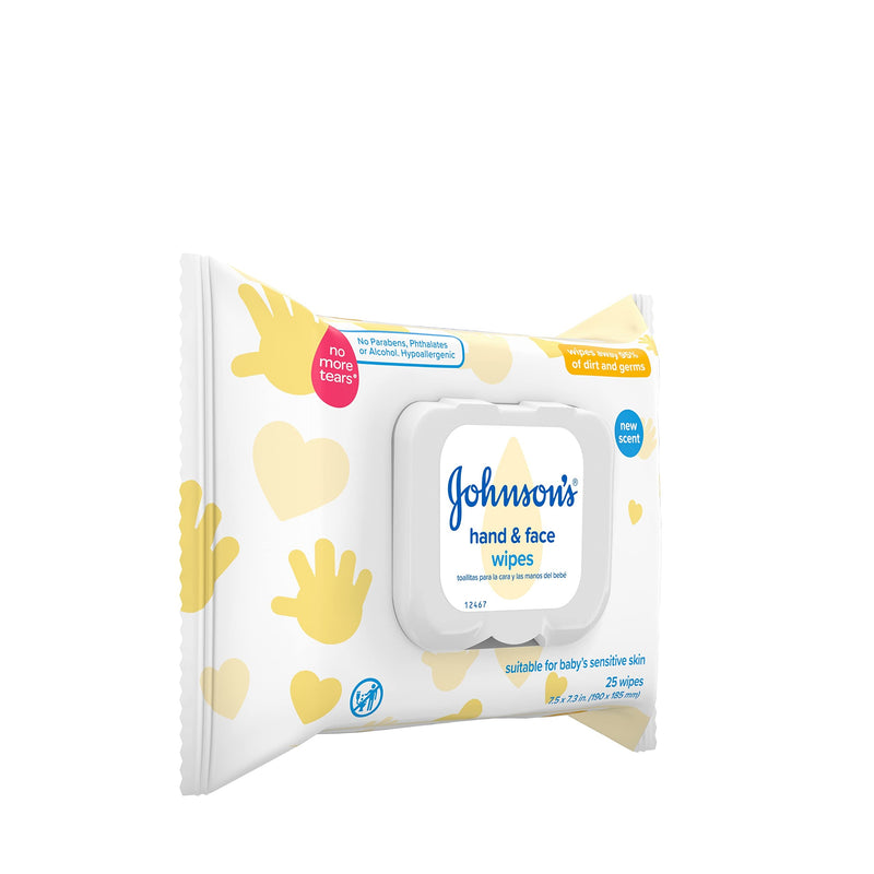 Johnson's Baby Disposable Hand & Face Cleansing Wipes to Gently Remove 99% of Germs & Dirt from Delicate Skin, Pre-Moistened & Allergy-Tested, Paraben-, Phthalate- & Alcohol-Free, 25 ct - NewNest Australia