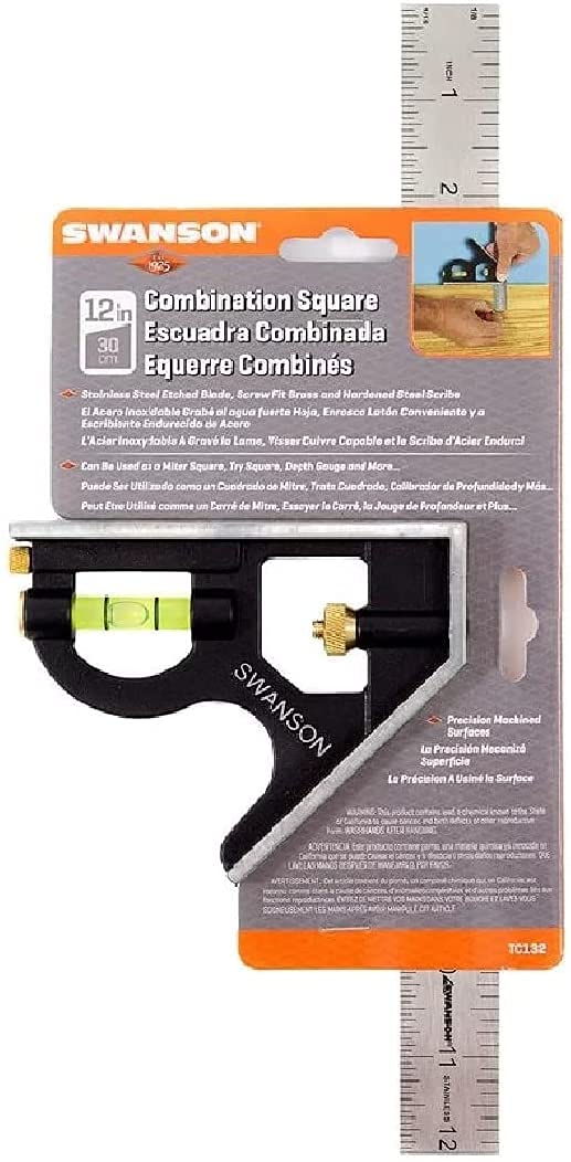 Swanson Tool Co TC132 12-Inch Combo Square with Cast Zinc Body, Stainless Steel Ruler and Brass Bolt 12 Inch - NewNest Australia