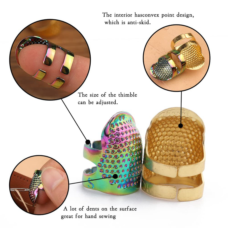 10pcs Hand-Working Sewing Thimble, Adjustable Metal Finger Shield Ring, Leather Coin Finger Protectors, Sewing Thimble Rings Cap Metal Shield for Knitting Quilting DIY Craft Tools - NewNest Australia