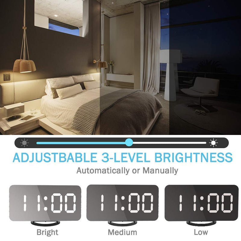 NewNest Australia - URUTOREO Display Alarm Clock, Large Digital Clock Large 6.5" Easy-Read LED Display, Diming Mode, Easy Snooze Function, Mirror Surface, Dual USB Charger Ports 