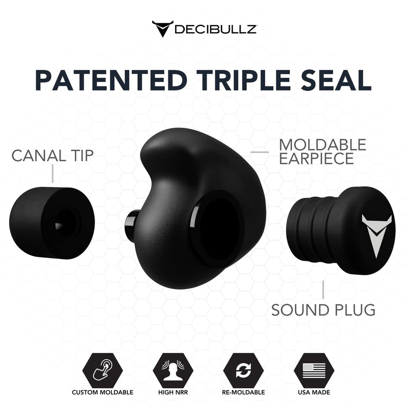 Decibullz - Custom Molded Earplugs, 31dB Highest NRR, Comfortable Hearing Protection for Shooting, Travel, Work and Concerts Black - NewNest Australia