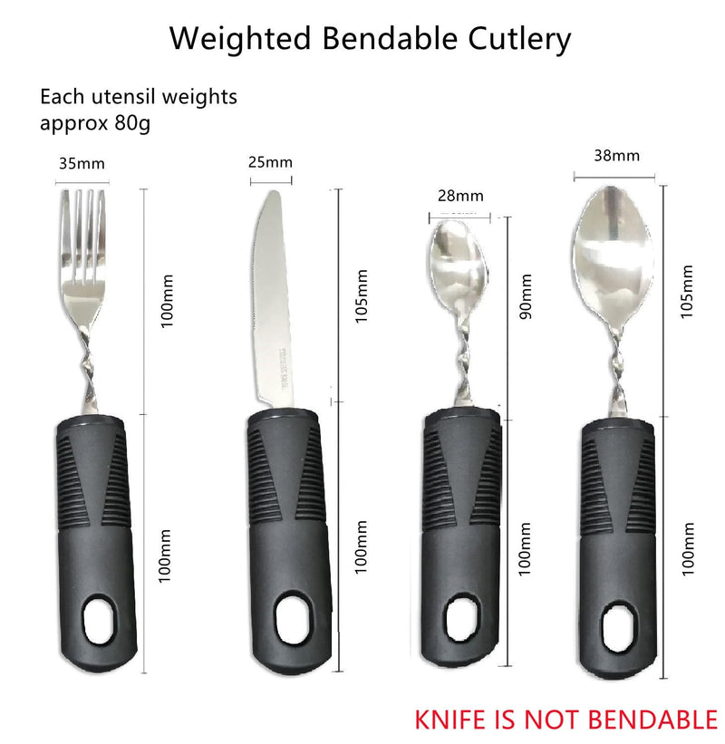 Extra Wide Handles Bendable Easy Grip Cutlery Set, Chunky Handles, Corfort Grips Disability Ideal Dining aid for Elderly Disabled Arthritis Parkinson's Disease Tremors Sufferers Black knife - NewNest Australia