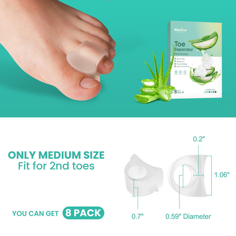 Welnove Toe Separators for Overlapping Toes - Toe Spacers Made of Aloe Vera Extract - Toe Correction for Hammer Toes - Bunion Relief for Men and Women (Medium, Pack of 8) Transparent - NewNest Australia