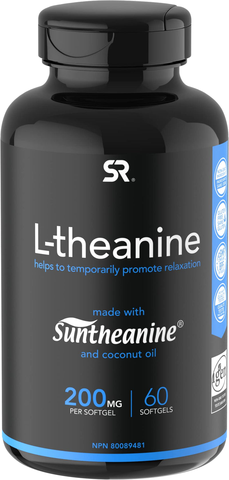 Suntheanine® L-Theanine 200mg (Double-Strength) in Cold-Pressed Organic Coconut Oil; Non-GMO & Gluten Free - 60 Liquid Softgels - NewNest Australia