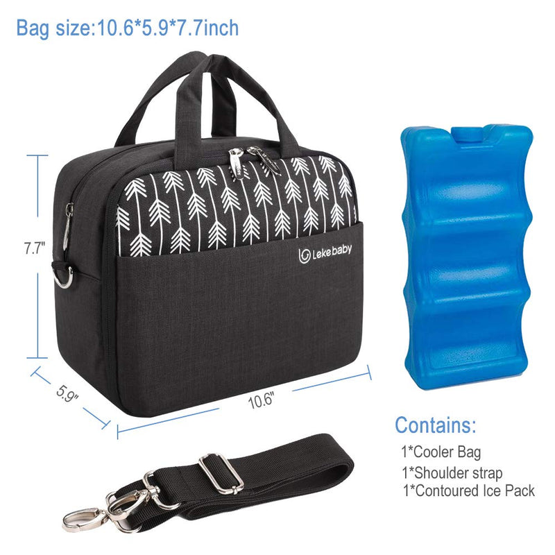 Lekebaby Breast Milk Cooler Bag with Contoured Ice Pack Fits 6 Baby Bottles Tote Bag for Daycare Travel Nursing Mothers Storage, Black - NewNest Australia
