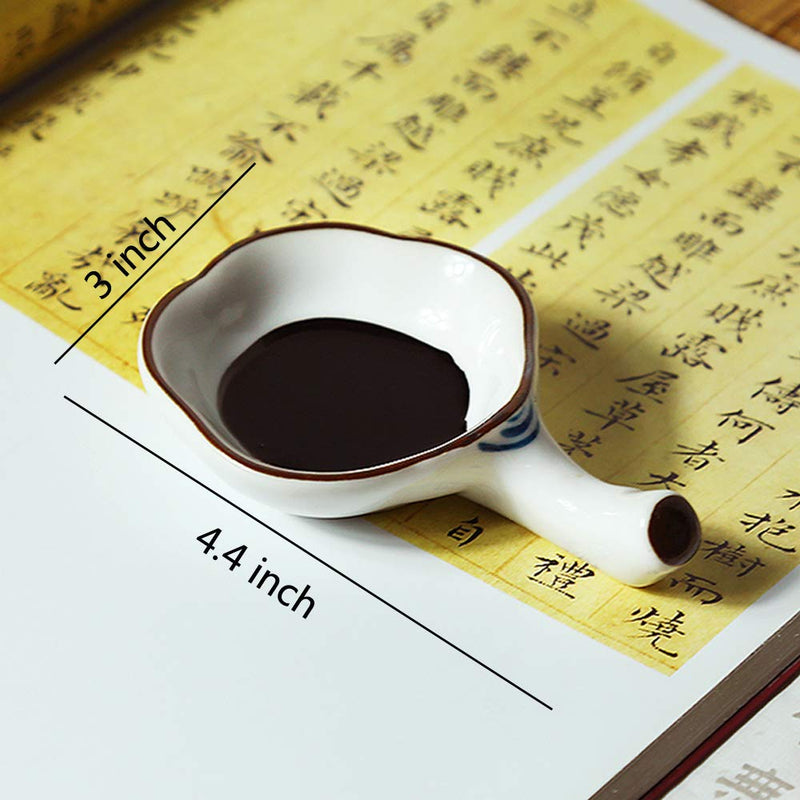 Multifunctional Inkwell Dish Porcelain Handmade Ink Well Inkstone with Brush Holder for Chinese Japanese Calligraphy Painting Practice - NewNest Australia