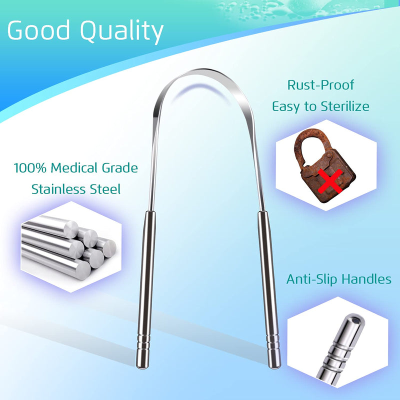 4PCS Tongue Scraper, Stainless Steel Tongue Cleaners, 100% BPA Free Fresher Tongue Tools, Healthy Oral Hygiene Brushes, Medical Grade Reusable Stainless Steel, Eliminate Bad Breath - NewNest Australia