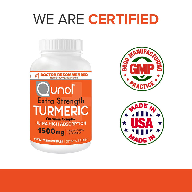 Turmeric Curcumin Capsules, Qunol 1500mg Extra Strength Supplement, Patented Hydro-Soluble Technology, Alternative to Turmeric Curcumin with Black Pepper, 90 Veggie Capsules 90 Count (Pack of 1) - NewNest Australia