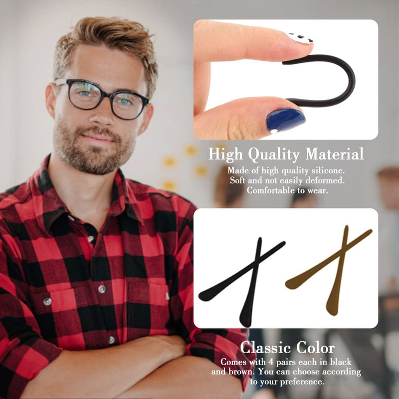 Lytivagen 8 Pairs Of Silicone Glasses Covers, Non-Slip Glasses End Caps, Comfort Glasses, Ear Hooks With 8 Pairs Of Silicone Glasses, Ear Hooks, Glasses Holder, Non-Slip Covers For Thin Glasses Legs, Brown Black - NewNest Australia