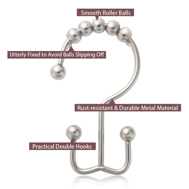 DadyMart Shower Curtain Hooks Rust Resistant Shower Curtain Rings Metal Double Glide Rollers Shower Hooks for Bathroom Shower Curtain Rods Curtains, Set of 12, Nickel Style 2 - NewNest Australia