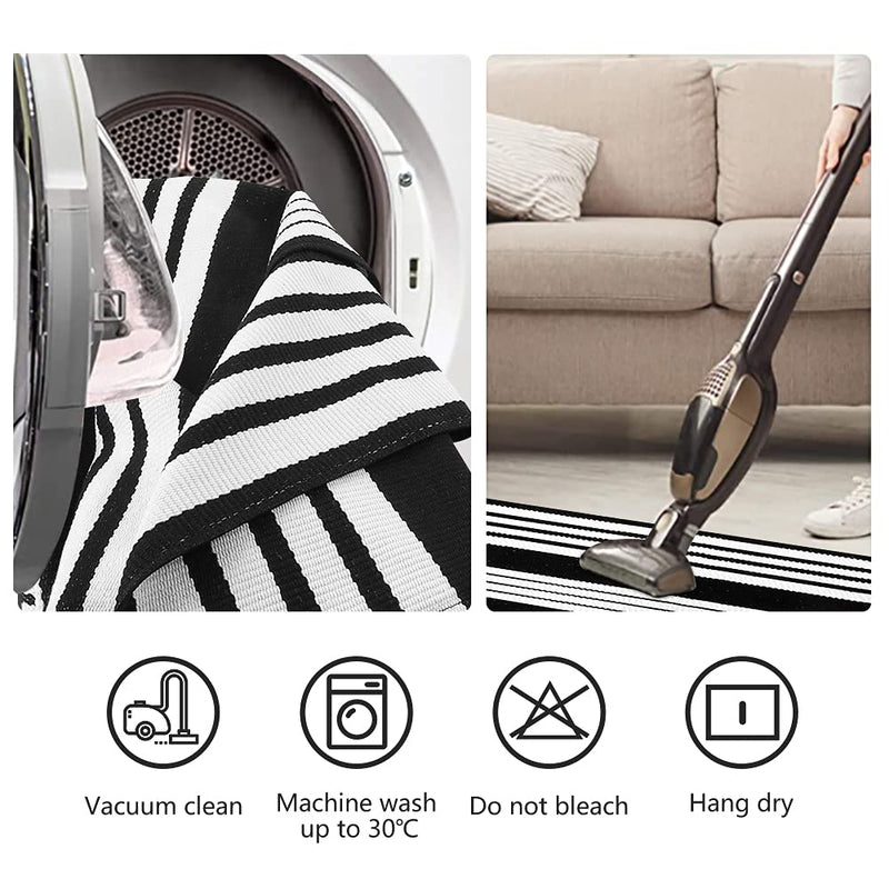 Black and White Doormats Outdoor 2'X3' Cotton Hand-Woven Striped Entryway Rug Machine Washable Front Door Rug for Layered Door Mats Reversible Stripe Carpet for Kitchen/Farmhouse/Bathroom 2' X 3' Black/White - NewNest Australia