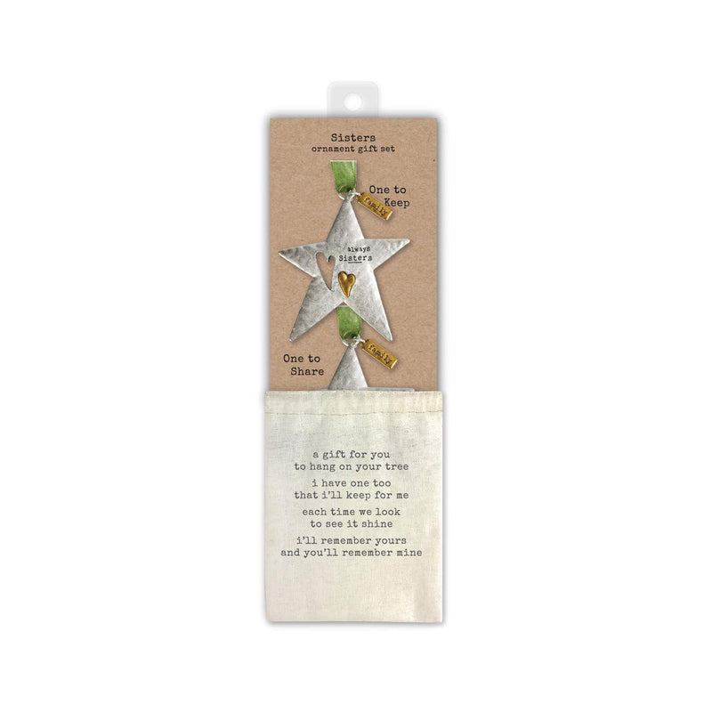 NewNest Australia - DEMDACO Sisters Silver Tone 4 x 2 Metal Holiday One to Keep and Share Ornaments Set 